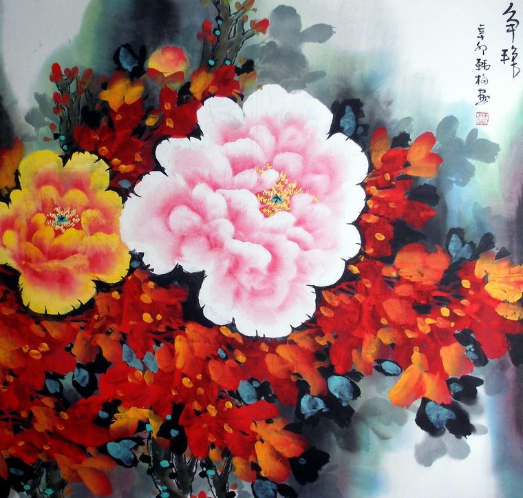 斗方牡丹爭(zhēng)艷圖